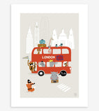 LONDON - Lasten juliste - Lontoon bussi ja eläimet