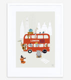 LONDON - Lasten juliste - Lontoon bussi ja eläimet