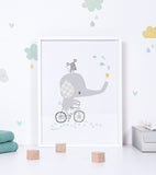 SMILE IT'S RAINING - Lasten juliste - Elefantti polkupyörällä
